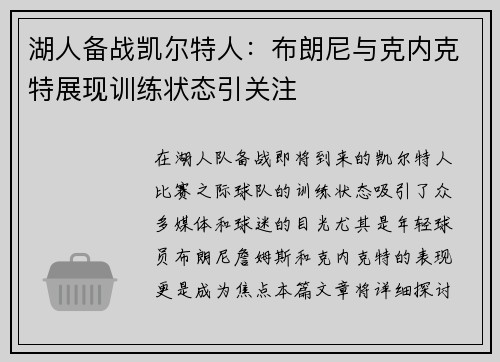 湖人备战凯尔特人：布朗尼与克内克特展现训练状态引关注