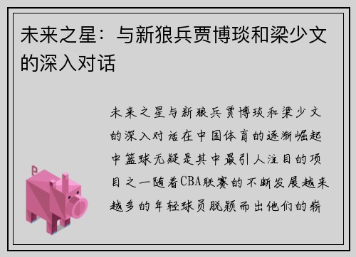 未来之星：与新狼兵贾博琰和梁少文的深入对话