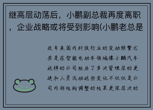 继高层动荡后，小鹏副总裁再度离职，企业战略或将受到影响(小鹏老总是谁)