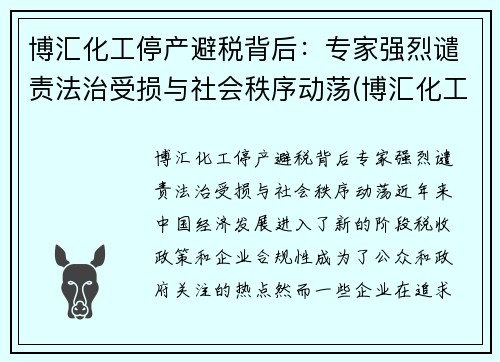 博汇化工停产避税背后：专家强烈谴责法治受损与社会秩序动荡(博汇化工招聘信息)