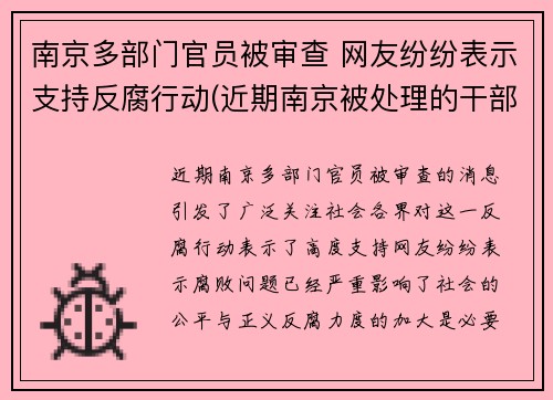 南京多部门官员被审查 网友纷纷表示支持反腐行动(近期南京被处理的干部)